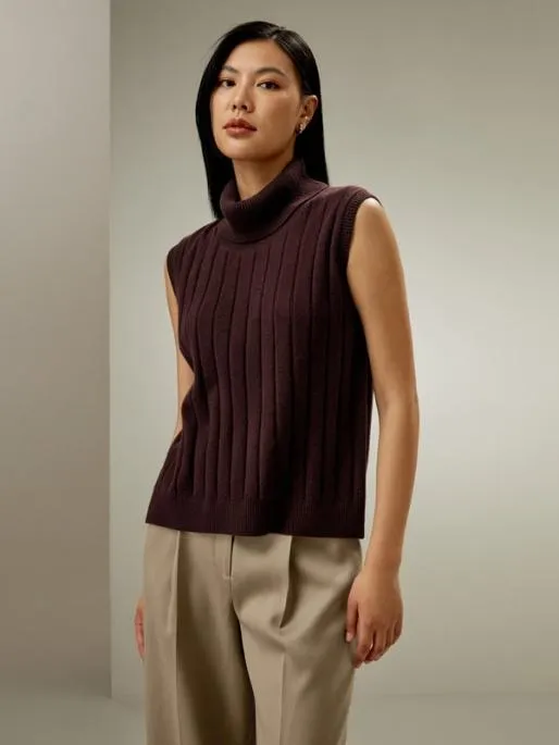 Lilysilk Lightweight Turtleneck Sleeveless Cashmere Vest Women Knitwear