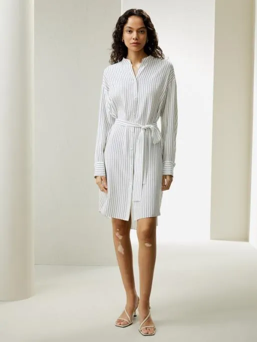 Lilysilk Pinstriped Silk Shirtdress With Shell Buttons Women Jumpsuits Dresses