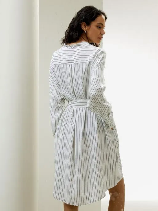 Lilysilk Pinstriped Silk Shirtdress With Shell Buttons Women Jumpsuits Dresses