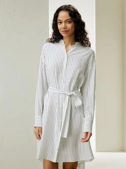 Lilysilk Pinstriped Silk Shirtdress With Shell Buttons Women Jumpsuits Dresses