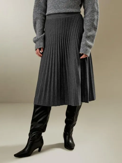 Lilysilk Pleated Aline Merino Wool Skirt Women Knitwear