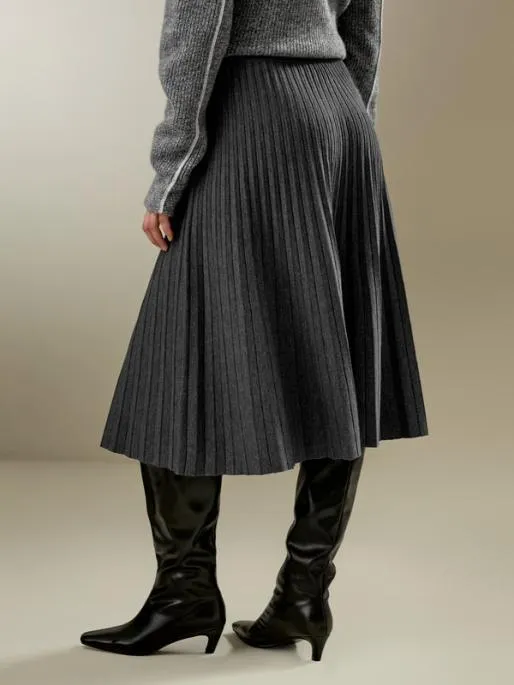 Lilysilk Pleated Aline Merino Wool Skirt Women Knitwear