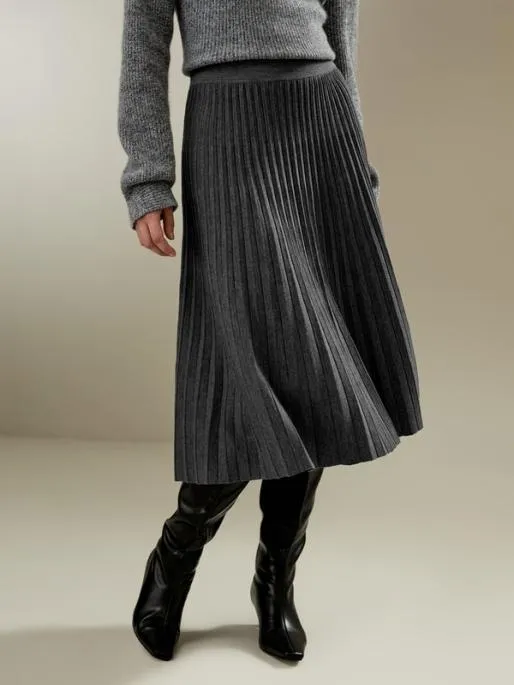 Lilysilk Pleated Aline Merino Wool Skirt Women Knitwear