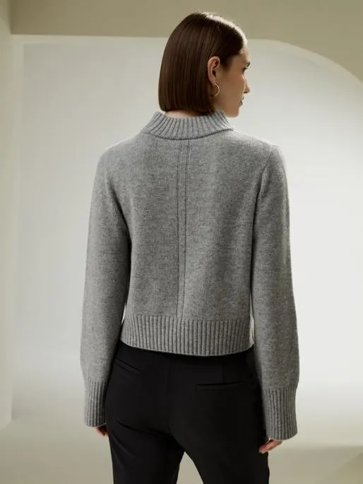 Lilysilk Ribbed Collar And Hemline Wool Cashmere Sweater Women Knitwear