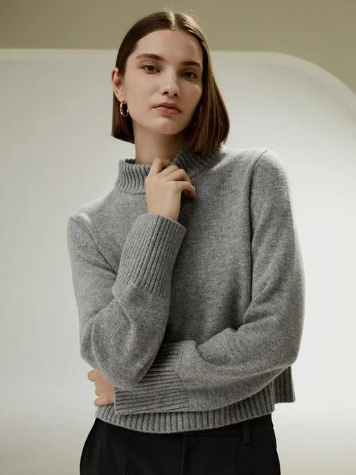 Lilysilk Ribbed Collar And Hemline Wool Cashmere Sweater Women Knitwear
