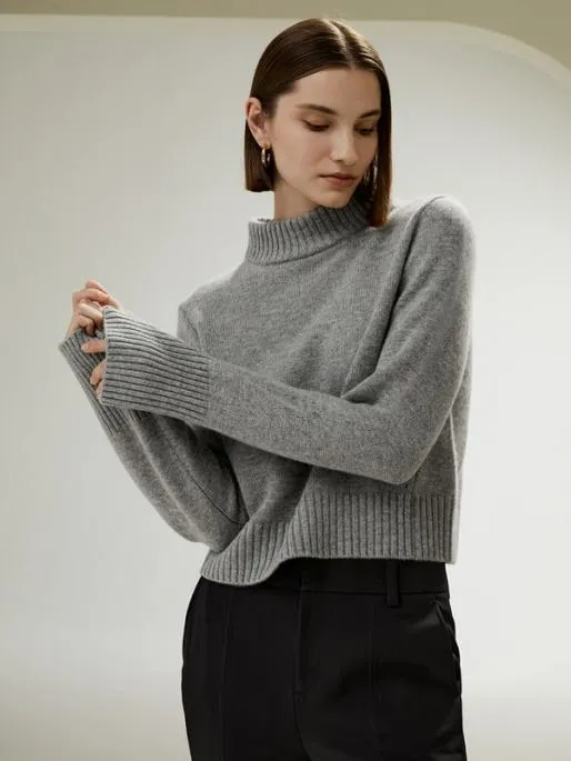 Lilysilk Ribbed Collar And Hemline Wool Cashmere Sweater Women Knitwear