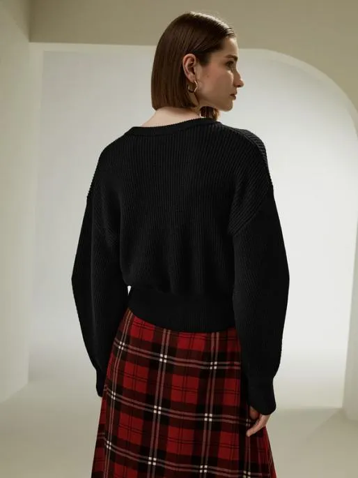 Lilysilk Round Neck DropShoulder Merino Wool Sweater Women Knitwear