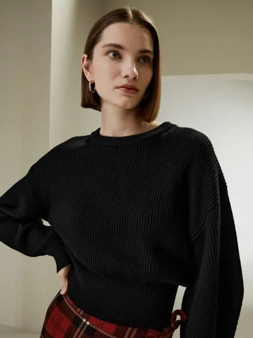 Lilysilk Round Neck DropShoulder Merino Wool Sweater Women Knitwear