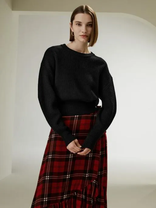 Lilysilk Round Neck DropShoulder Merino Wool Sweater Women Knitwear