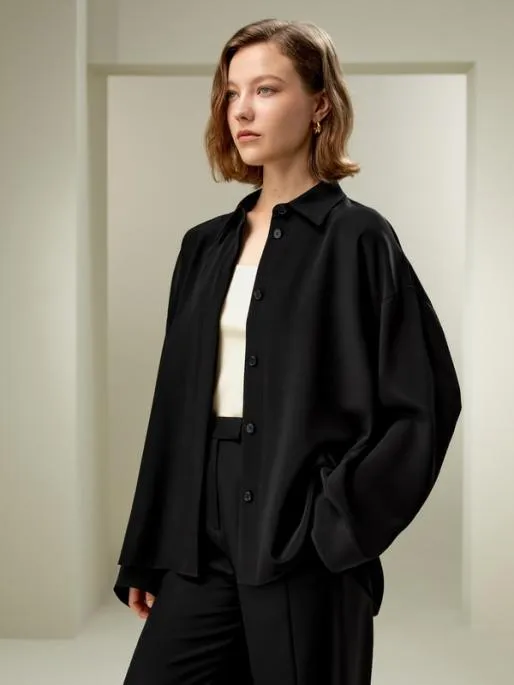 Lilysilk The Elegant Relaxed Drape Oversized Silk Shirt Women Blouses Shirts