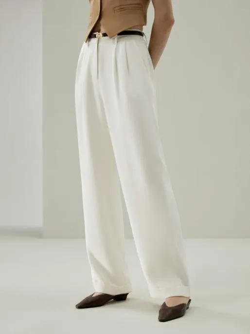 Lilysilk Timeless Pleated WideLeg Silk Trousers For Women 8211 WhiteBlack Women Bottoms Lilysilk Timeless Pleated WideLeg Silk Trousers For Women 8211 WhiteBlack Women Bottoms