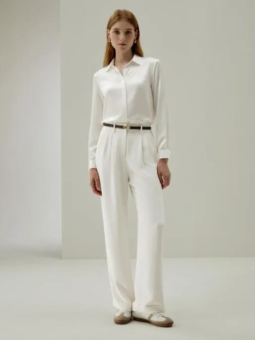 Lilysilk Timeless Pleated WideLeg Silk Trousers For Women 8211 WhiteBlack Women Bottoms