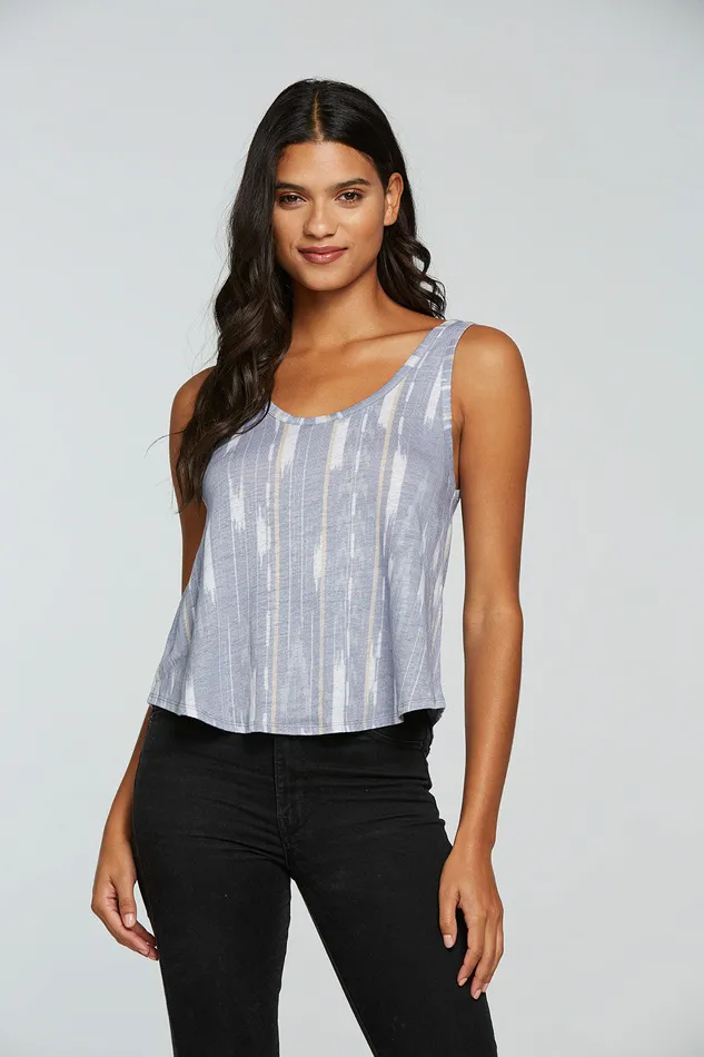 Linen Jersey Flouncy Double Scoop Tank Womens Tops Chaser Brand
