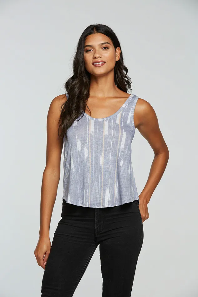 Linen Jersey Flouncy Double Scoop Tank Womens Tops Chaser Brand