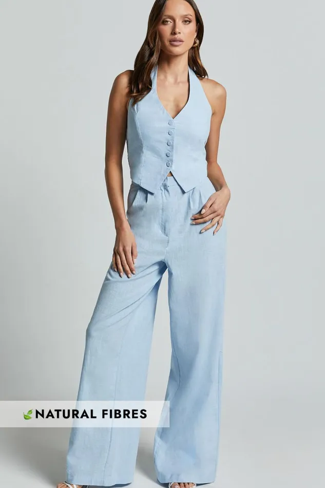Linette Jumpsuit 8211 Halter Neck Button Through Vest Tailored Wide Leg Jumpsuit In Light Blue Women Showpo Jumpsuits Linette Jumpsuit 8211 Halter Neck Button Through Vest Tailored Wide Leg Jumpsuit In Light Blue Women Showpo Jumpsuits