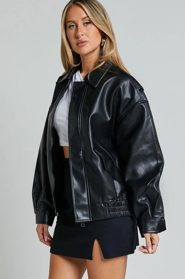 Lioness 8211 Kenny Bomber Jacket In Jet Black Women Showpo Jackets and Coats
