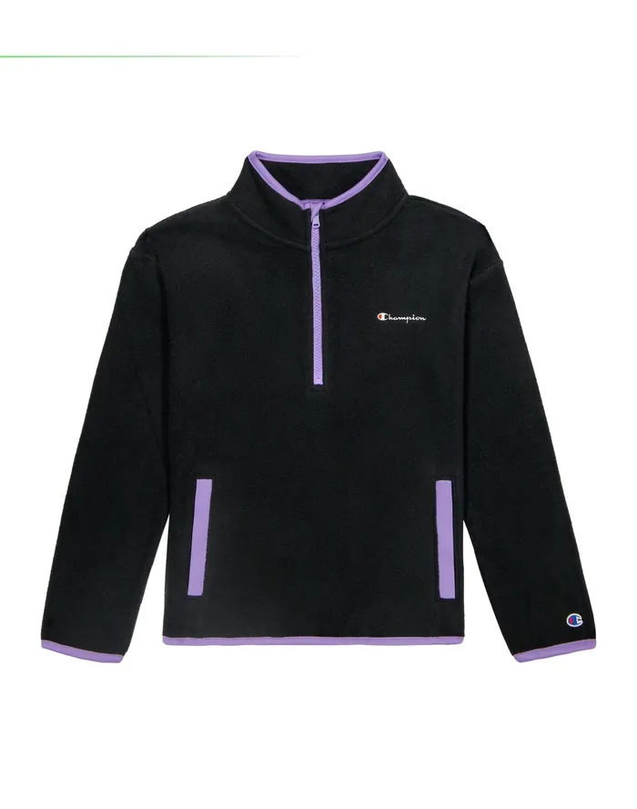 Little Girls Micro Fleece QuarterZip Jacket Script Logo Black Kids Champion Hoodies and Sweatshirts