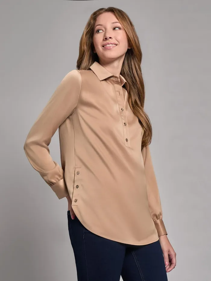 Long Sleeve Collared Popover Blouse Jasper Crepe Women Jones New York Tops and Blouses Long Sleeve Collared Popover Blouse Jasper Crepe Women Jones New York Tops and Blouses