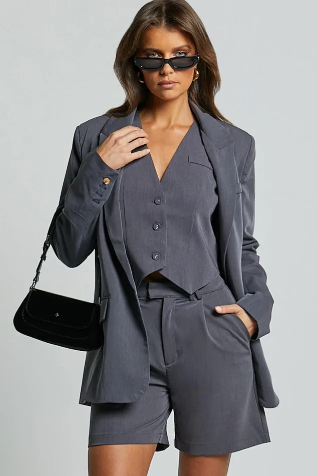 Lorcan Vest 8211 Tailored Vest In Charcoal Women Showpo Tops