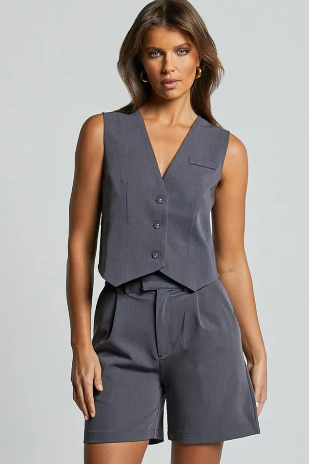 Lorcan Vest 8211 Tailored Vest In Charcoal Women Showpo Tops