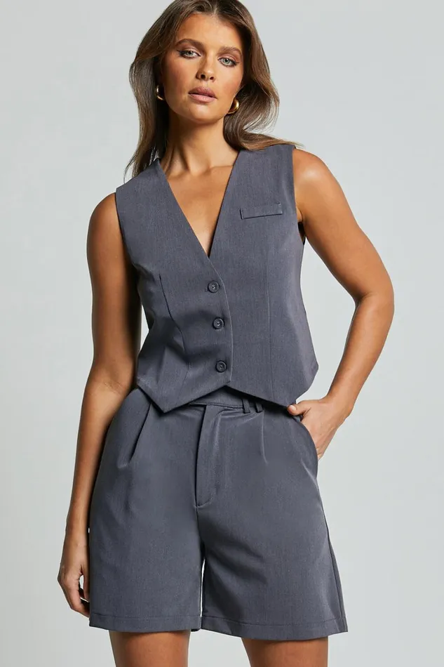 Lorcan Vest 8211 Tailored Vest In Charcoal Women Showpo Tops