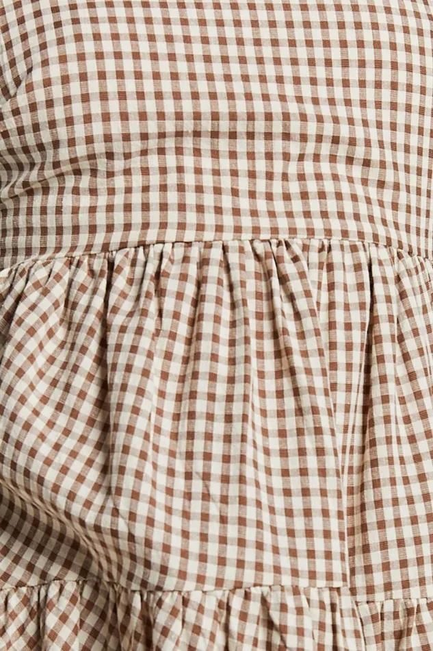 Lorelle Mini Dress 8211 Straight Neck Tiered Dress In Brown Check Gingham Women Showpo Dresses