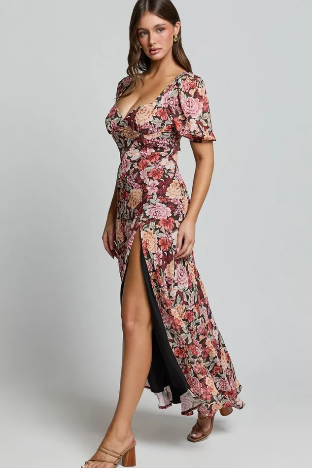 Lorie Maxi Dress 8211 Short Sleeve Cut Out Tie Back Dress In Boheme Floral Women Showpo Curve Clothes