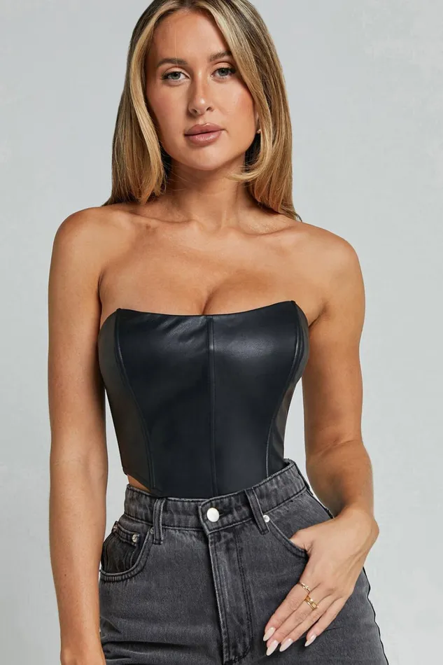 Lorrin Corset 8211 Faux Leather Cropped Corset In Black Women Showpo Curve Clothes