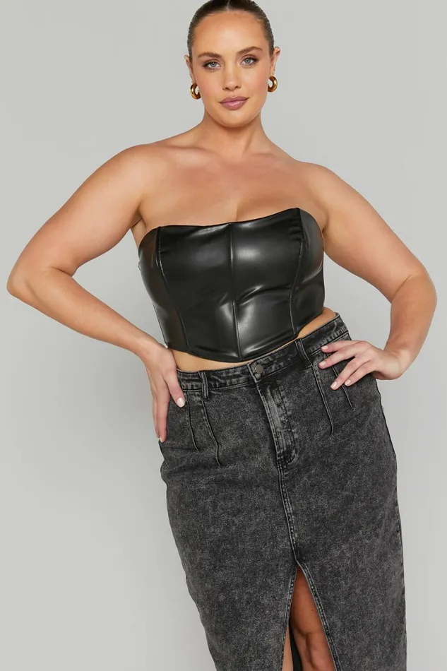 Lorrin Corset 8211 Faux Leather Cropped Corset In Black Women Showpo Curve Clothes