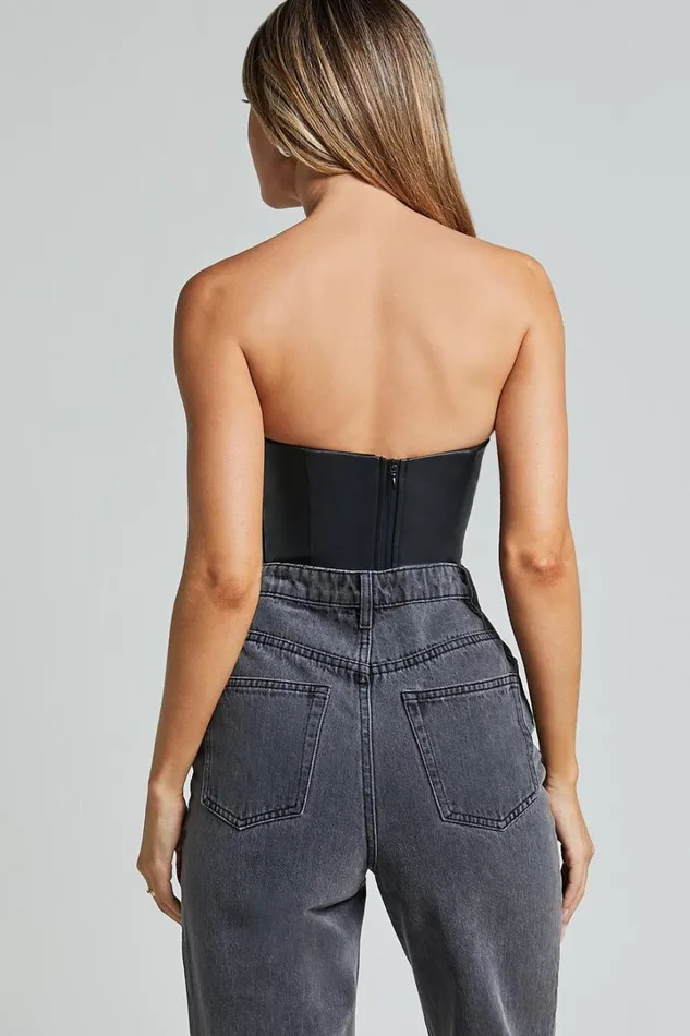 Lorrin Corset 8211 Faux Leather Cropped Corset In Black Women Showpo Curve Clothes