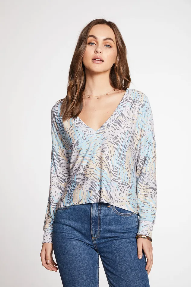 Loungewear Chaser Brand Womens Cozy Knit Cropped Long Sleeve Drop Shoulder Hi Lo V Neck Pullover