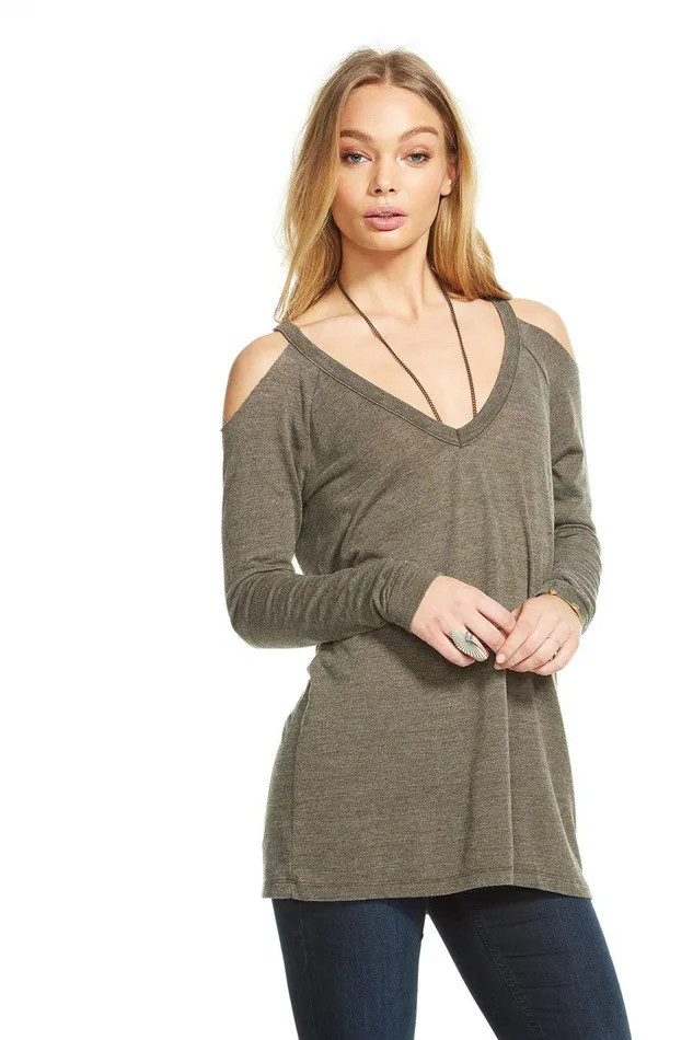 Loungewear TRIBLEND JERSEY COLD SHOULDER LS V NECK RAGLAN TEE 8211 Chaser Brand Womens