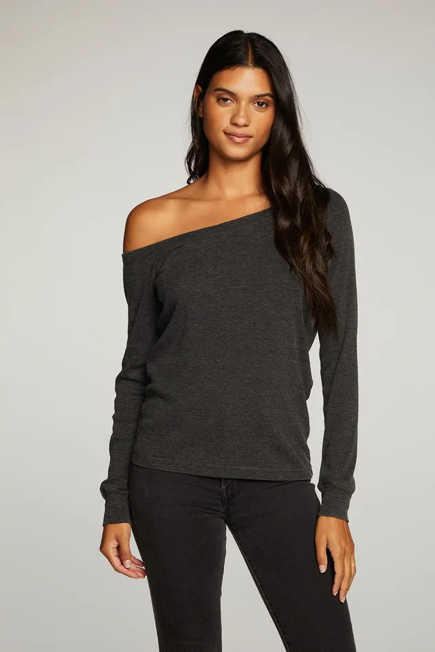Loungewear Triblend Rib Long Sleeve Off Shoulder Raglan Tee Chaser Brand Womens