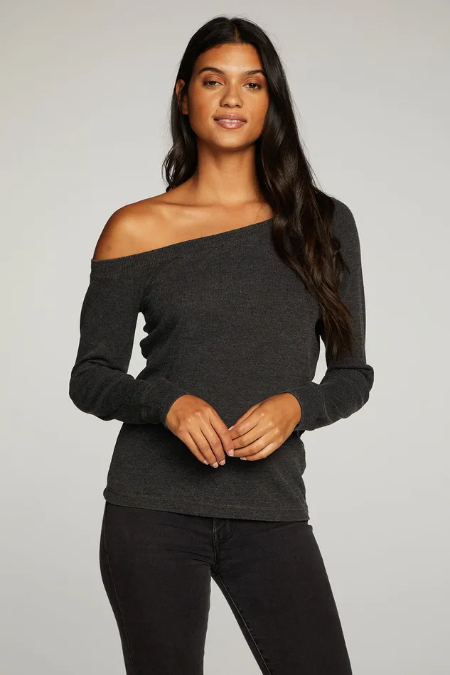 Loungewear Triblend Rib Long Sleeve Off Shoulder Raglan Tee Chaser Brand Womens
