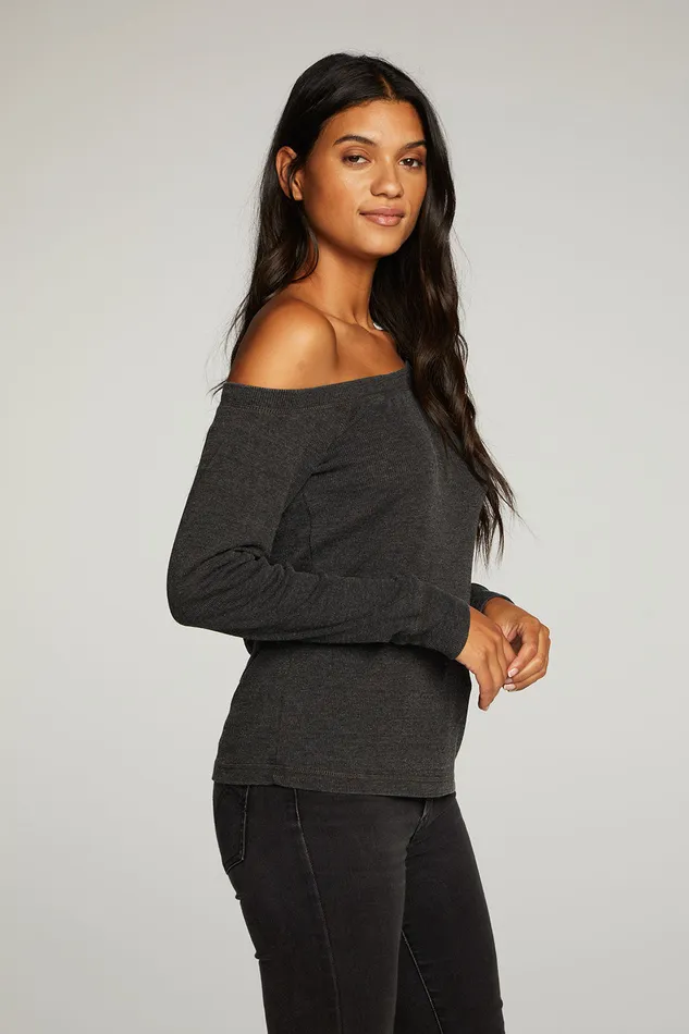 Loungewear Triblend Rib Long Sleeve Off Shoulder Raglan Tee Chaser Brand Womens