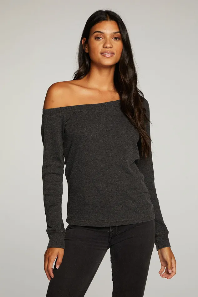 Loungewear Triblend Rib Long Sleeve Off Shoulder Raglan Tee Chaser Brand Womens