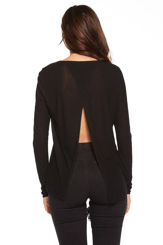 Loungewear Womens Chaser Brand SILK RAYON NEP JERSEY OPEN CROSS BACK LONG SLEEVE POCKET TEE