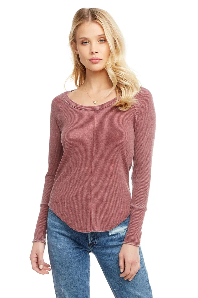 Loungewear Womens Cozy Rib Long Sleeve Seamed Shirttail Raglan Cuffed Tee Chaser Brand