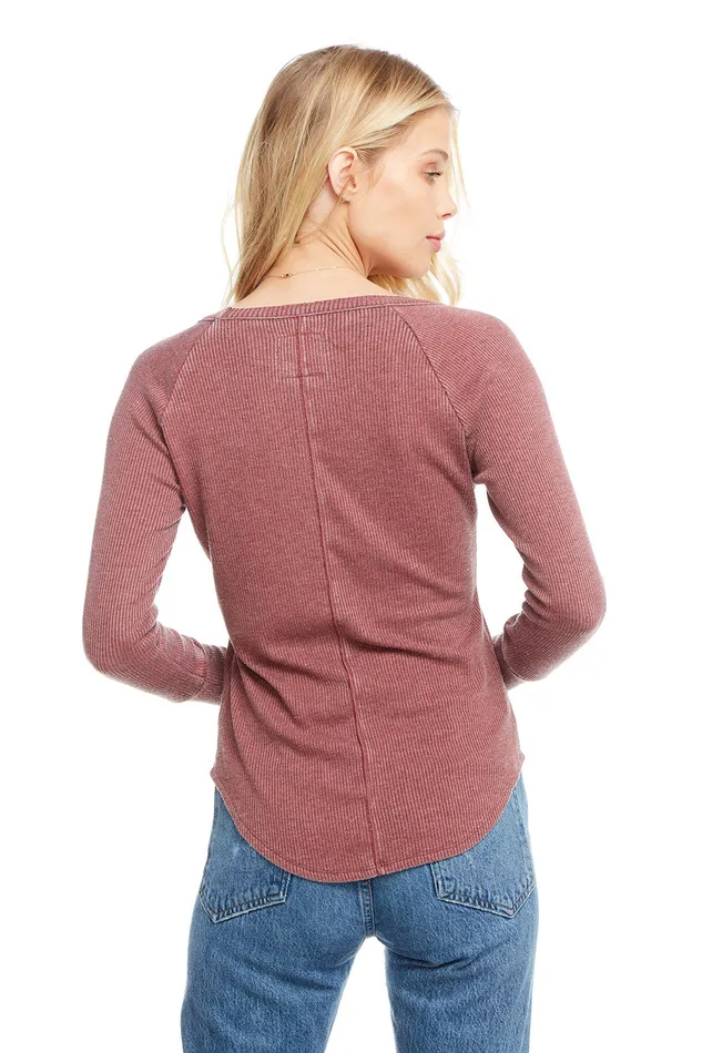 Loungewear Womens Cozy Rib Long Sleeve Seamed Shirttail Raglan Cuffed Tee Chaser Brand