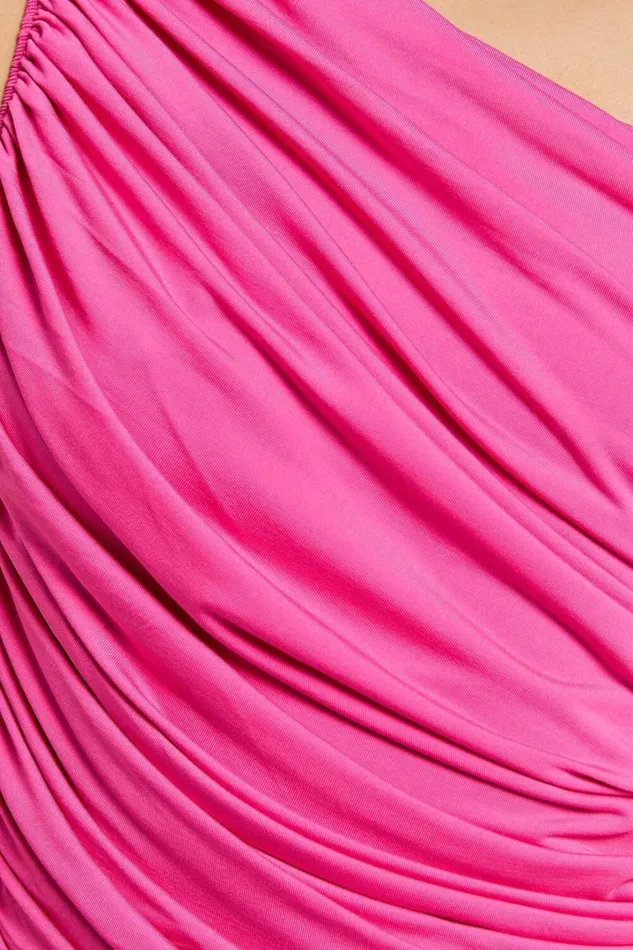Lovlin Midi Dress 8211 One Shoulder Ruched Dress In Fuchsia Pink Women Showpo Dresses