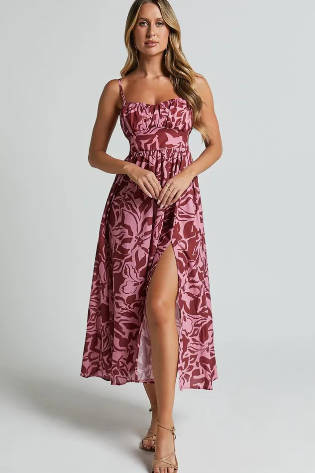 Lydie Midi Dress 8211 Strappy Ruched Bust Shirred Back Dress In Whirlwind Floral Print Women Showpo Dresses Lydie Midi Dress 8211 Strappy Ruched Bust Shirred Back Dress In Whirlwind Floral Print Women Showpo Dresses