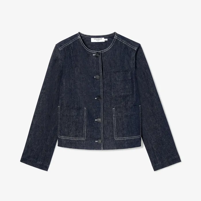 M M LaFleur Jackets Women The Kane Cropped Jacket 8211 Stretch Denim Midnight Wash