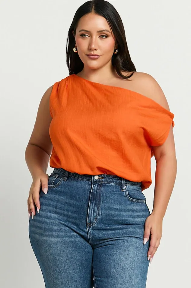 Mabel Bodysuit 8211 Asymmetrical Neckline One Shoulder In Orange Women Showpo Curve Clothes