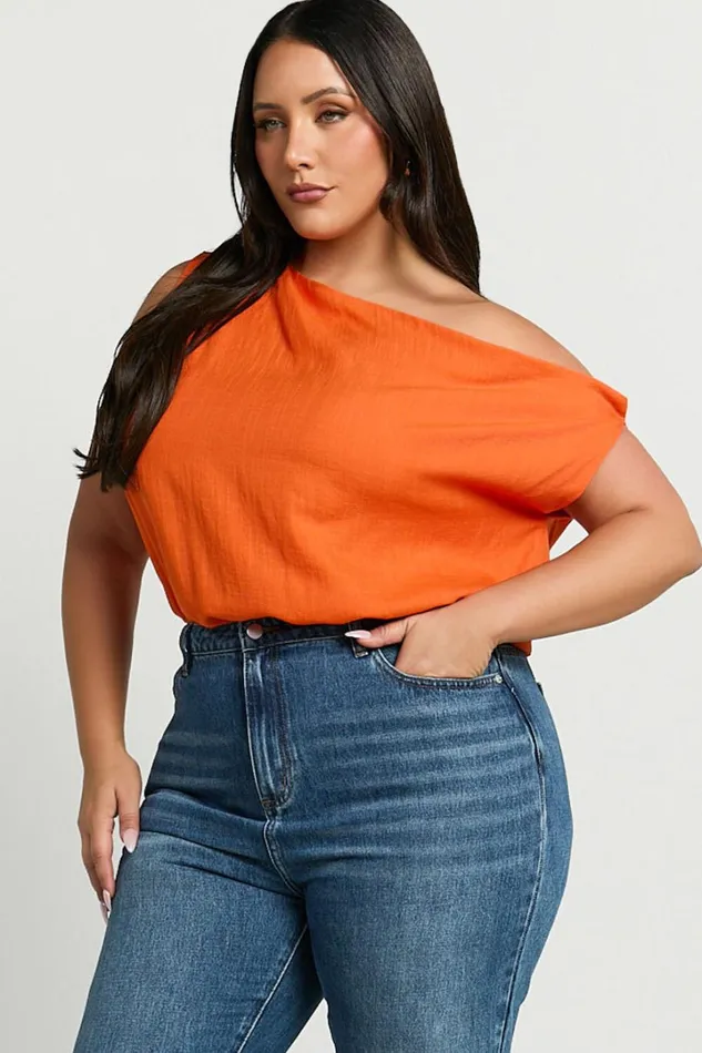 Mabel Bodysuit 8211 Asymmetrical Neckline One Shoulder In Orange Women Showpo Curve Clothes