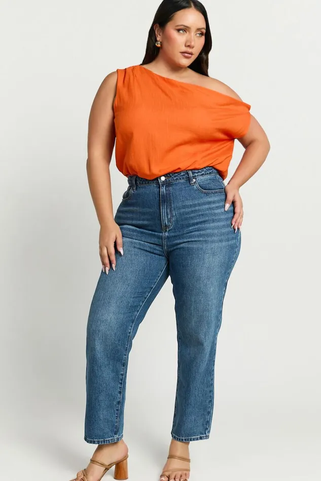 Mabel Bodysuit 8211 Asymmetrical Neckline One Shoulder In Orange Women Showpo Curve Clothes