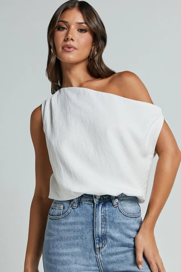 Mabel Bodysuit 8211 Asymmetrical Neckline One Shoulder In White Women Showpo Tops