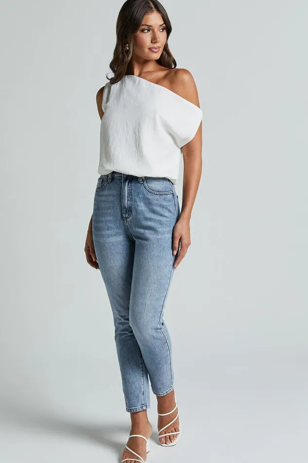 Mabel Bodysuit 8211 Asymmetrical Neckline One Shoulder In White Women Showpo Tops