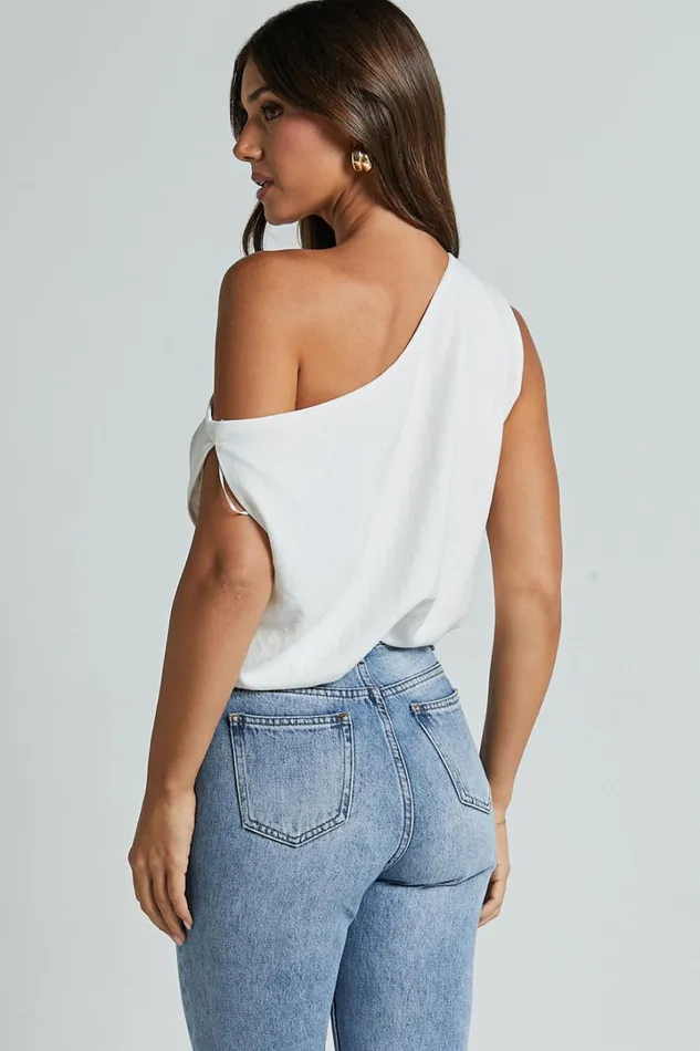 Mabel Bodysuit 8211 Asymmetrical Neckline One Shoulder In White Women Showpo Tops