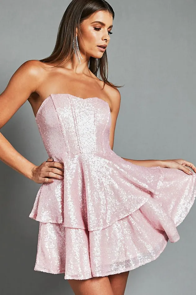 Mabel Mini Dress 8211 Strapless Sweetheart Neck Tiered In Pink Women Showpo Dresses