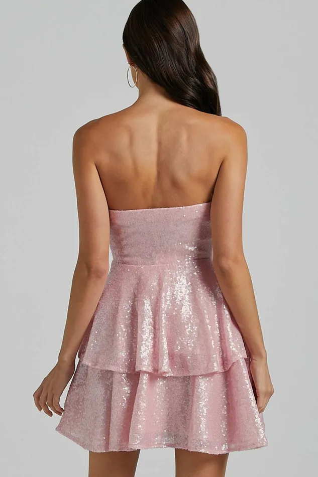 Mabel Mini Dress 8211 Strapless Sweetheart Neck Tiered In Pink Women Showpo Dresses